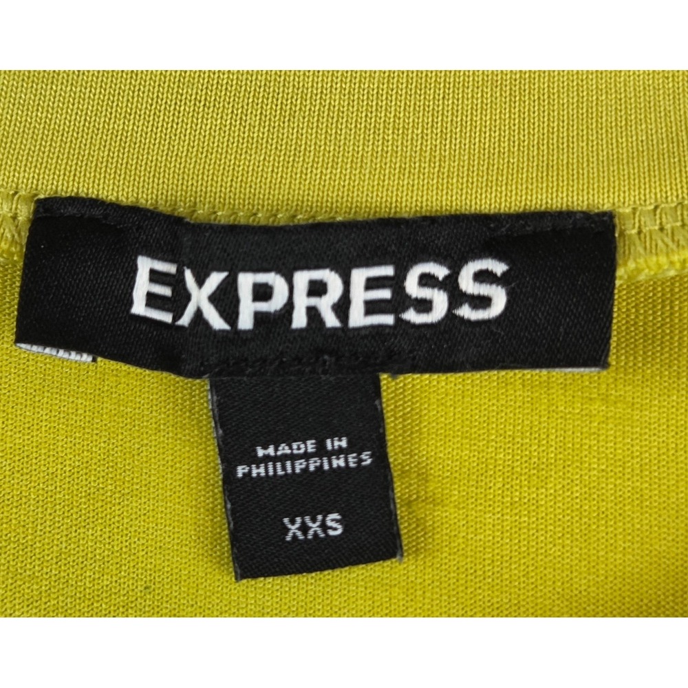 Express T-Shirt Dress XXS Crew Neck Chartreuse Neon Yellow Ruched Beach Bodycon - Picture 6 of 8